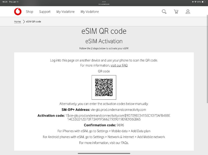 送6个Vodafone IE eSIM抢到了哪个请务必说一声，需要输入验证码confirmation code，看大家运气和手速了哦送6个Vodafone IE eSIM抢到了哪个请务必说一声，需要输入验证码confirmation code，看大家运气和手速了哦