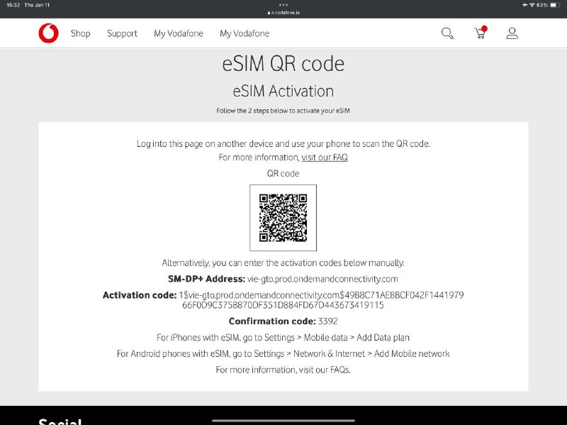 送6个Vodafone IE eSIM抢到了哪个请务必说一声，需要输入验证码confirmation code，看大家运气和手速了哦送6个Vodafone IE eSIM抢到了哪个请务必说一声，需要输入验证码confirmation code，看大家运气和手速了哦