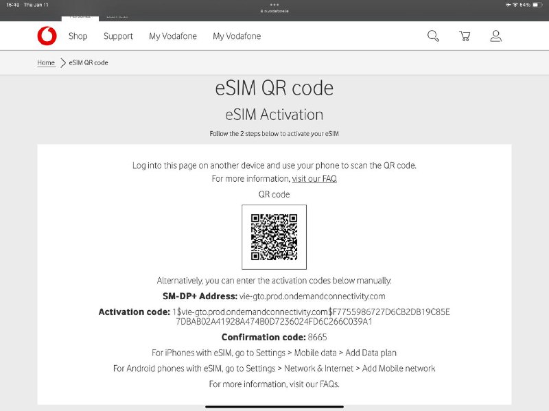 送6个Vodafone IE eSIM抢到了哪个请务必说一声，需要输入验证码confirmation code，看大家运气和手速了哦送6个Vodafone IE eSIM抢到了哪个请务必说一声，需要输入验证码confirmation code，看大家运气和手速了哦