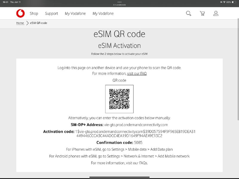 送6个Vodafone IE eSIM抢到了哪个请务必说一声，需要输入验证码confirmation code，看大家运气和手速了哦送6个Vodafone IE eSIM抢到了哪个请务必说一声，需要输入验证码confirmation code，看大家运气和手速了哦