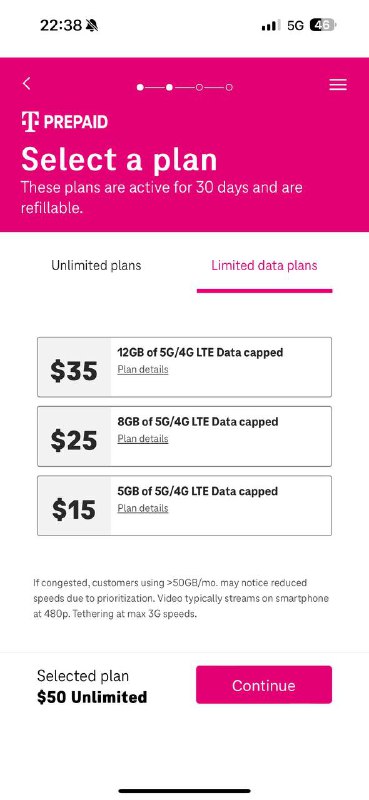 🇺🇸美国T-Mobile Prepaid eSIM已经无法在开通时选择10$的套餐，起步为15$同时，激活T-Mobile实体卡时，选购的套餐也必须为15$起步难道后续不仅0$/3$难转了，10$套餐也变得遥不可及了？？