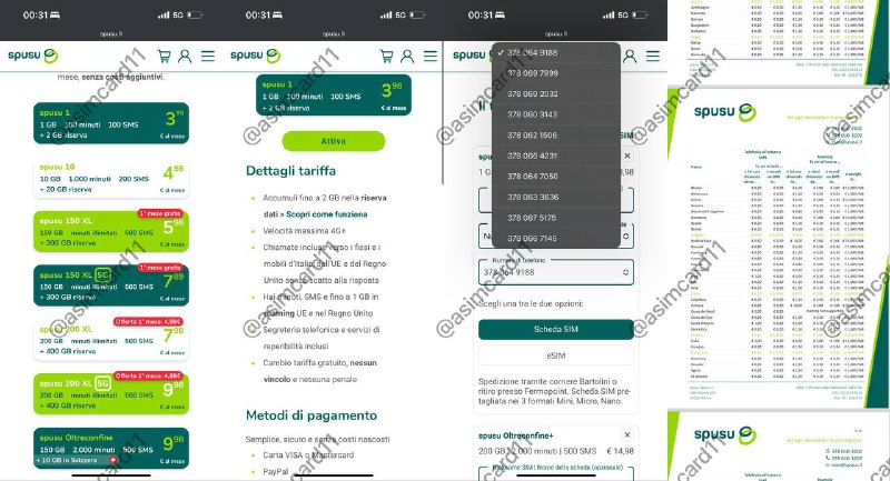🇮🇹意大利Spusu Prepaid eSIMSpusu从2015年起在奥地利提供服务，自2020年起开始在意大利全国范围内提供电信服务，现于英国也提供电信服务，拥有超过70万本土用户开通方式：开卡费用为3.98欧元起，卡内包含少量意大利/欧盟服务，支付方式支持Visa/Mastercard/PayPal1️⃣访问 