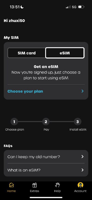英国giffgaff现已支持直接在App中购买并激活eSIM操作步骤：1️⃣下载giffgaff App，登录时选择“Create a account”注册账号（注意，你所使用的邮箱必须是没有绑定过giffgaff SIM卡的邮箱）2️⃣按照步骤注册账号（验证邮箱、输入密码、填写个人信息等）3️⃣在首页MySIM中选择eSIM，并选择Get an eSIM下方的“Choose your plan”4️⃣选择开卡套餐，如果你需要0月租，那么直接滑到最下方选择“I don’t want a plan”的“Pay as you go”套餐5️⃣充值最低10英镑后安装eSIM，等待激活完毕即可英国giffgaff现已支持直接在App中购买并激活eSIM操作步骤：1️⃣下载giffgaff App，登录时选择“Create a account”注册账号（注意，你所使用的邮箱必须是没有绑定过giffgaff SIM卡的邮箱）2️⃣按照步骤注册账号（验证邮箱、输入密码、填写个人信息等）3️⃣在首页MySIM中选择eSIM，并选择Get an eSIM下方的“Choose your plan”4️⃣选择开卡套餐，如果你需要0月租，那么直接滑到最下方选择“I don’t want a plan”的“Pay as you go”套餐5️⃣充值最低10英镑后安装eSIM，等待激活完毕即可